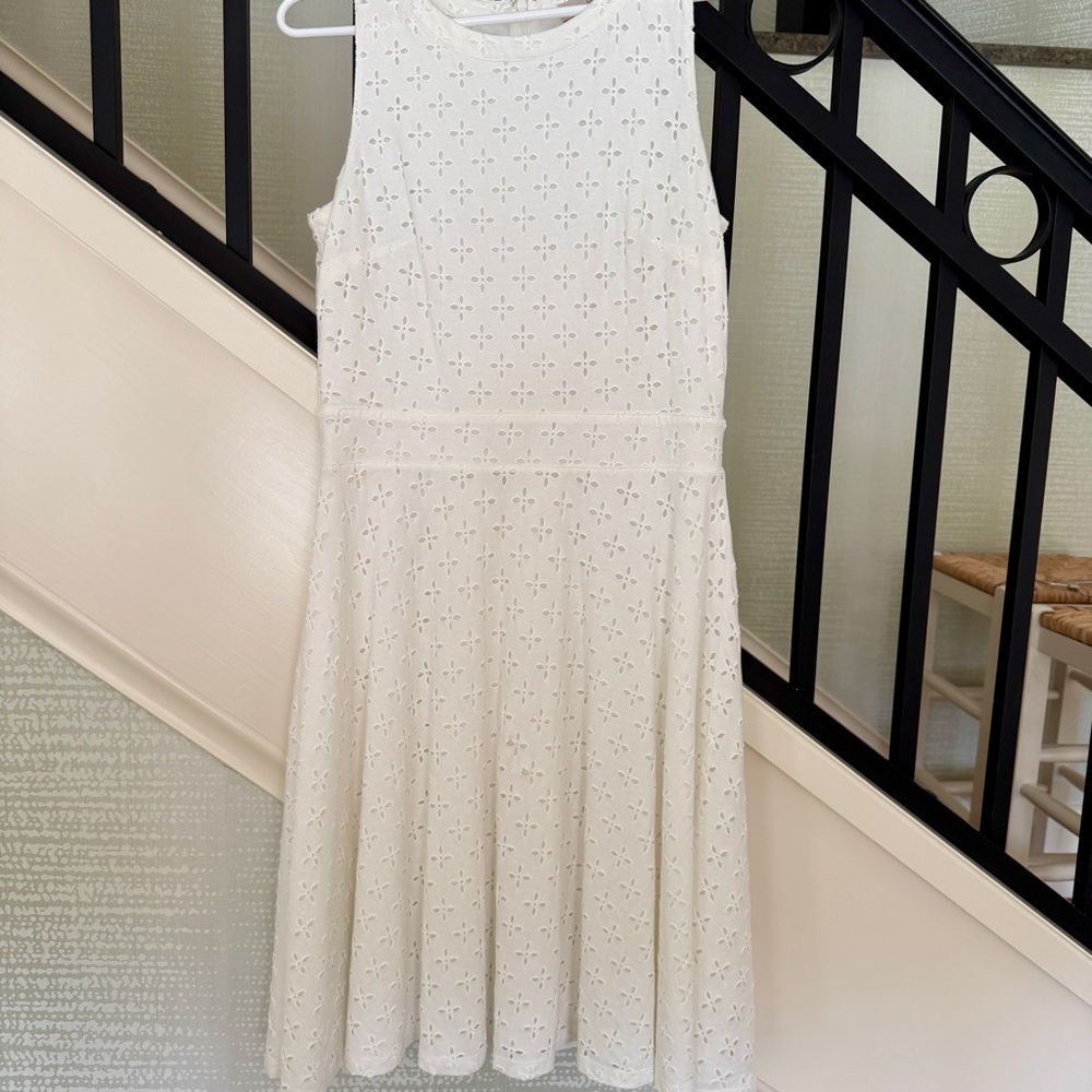 Loft White Sleeveless Eyelet Dress